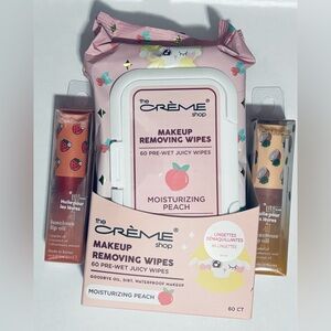 Set of The Crème Shop Makeup Removing Wipes, Coconut and Strawberry Lip Oils